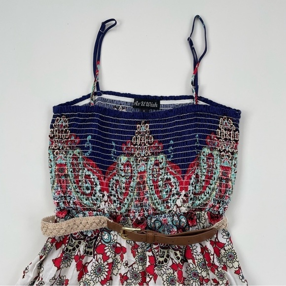 As U Wish Blue White Smocked Belted Paisley Summer Dress Size Small NWT - Picture 3 of 8